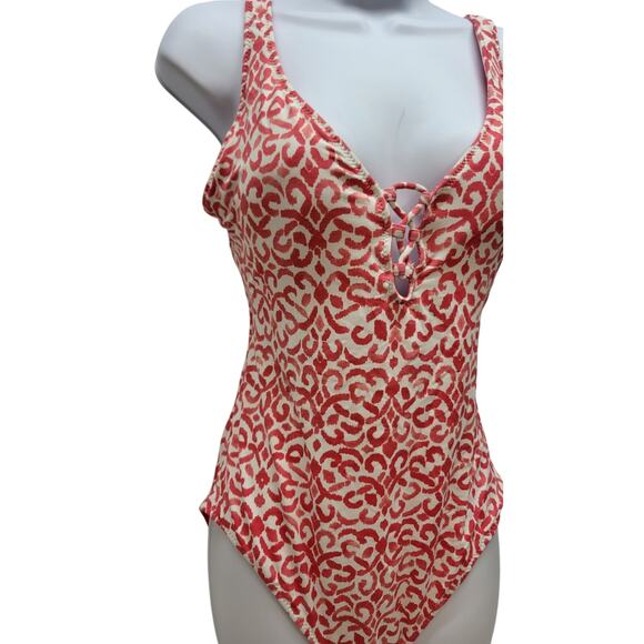 TOMMY BAHAMA Scrolls Reversible Lace Back One-piece In Pink Size 12 - Picture 14 of 14